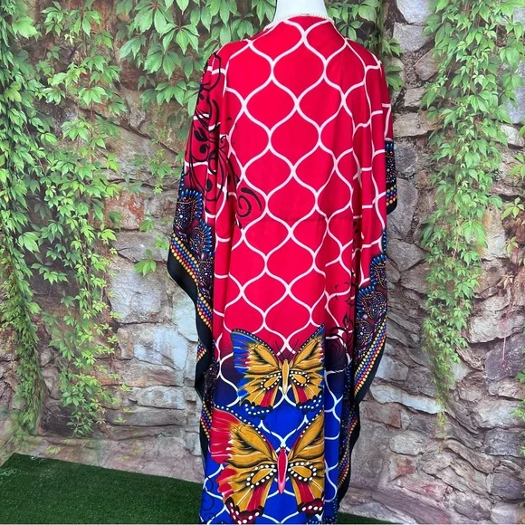 TRUE ROCK Red and Blue Maxi Length Caftan, One Size - Picture 8 of 13